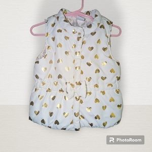 Heathtex Baby Off White Sleeveless Puffer Vest w Gold Hearts, Size 24M